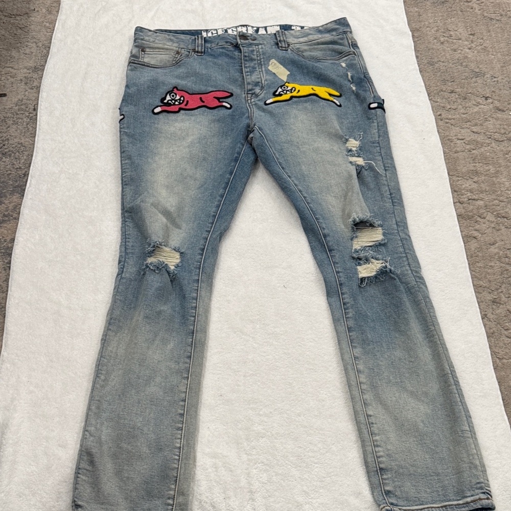 Icecream Men's Skinny Jeans with Red and Yellow Accents